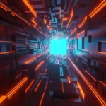 a tunnel with neon lights in it